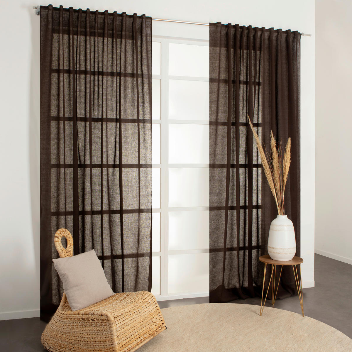 FERTIGVORHANG halbtransparent  - Mokka, Basics, Textil (200/280cm)