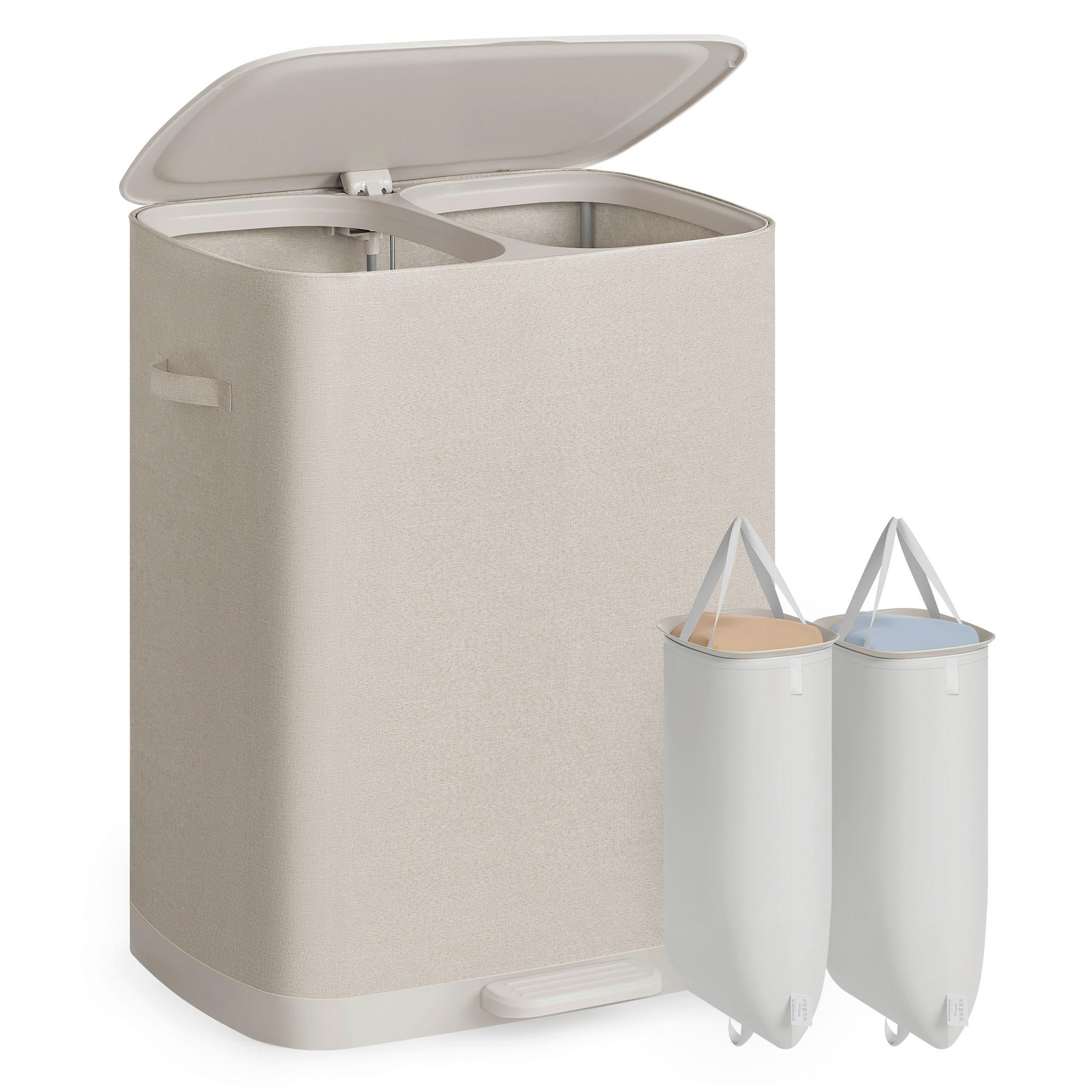 WÄSCHEKORB - Beige, Basics, Kunststoff/Textil (56/75/40,5cm)