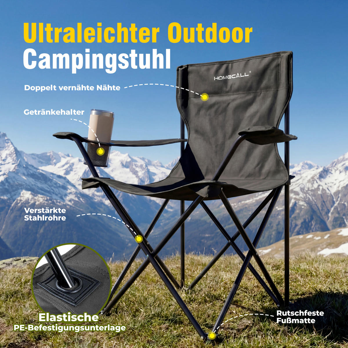 CAMPINGGARNITUR - Schwarz, Basics, Textil/Metall (43/79/43cm) - Modante
