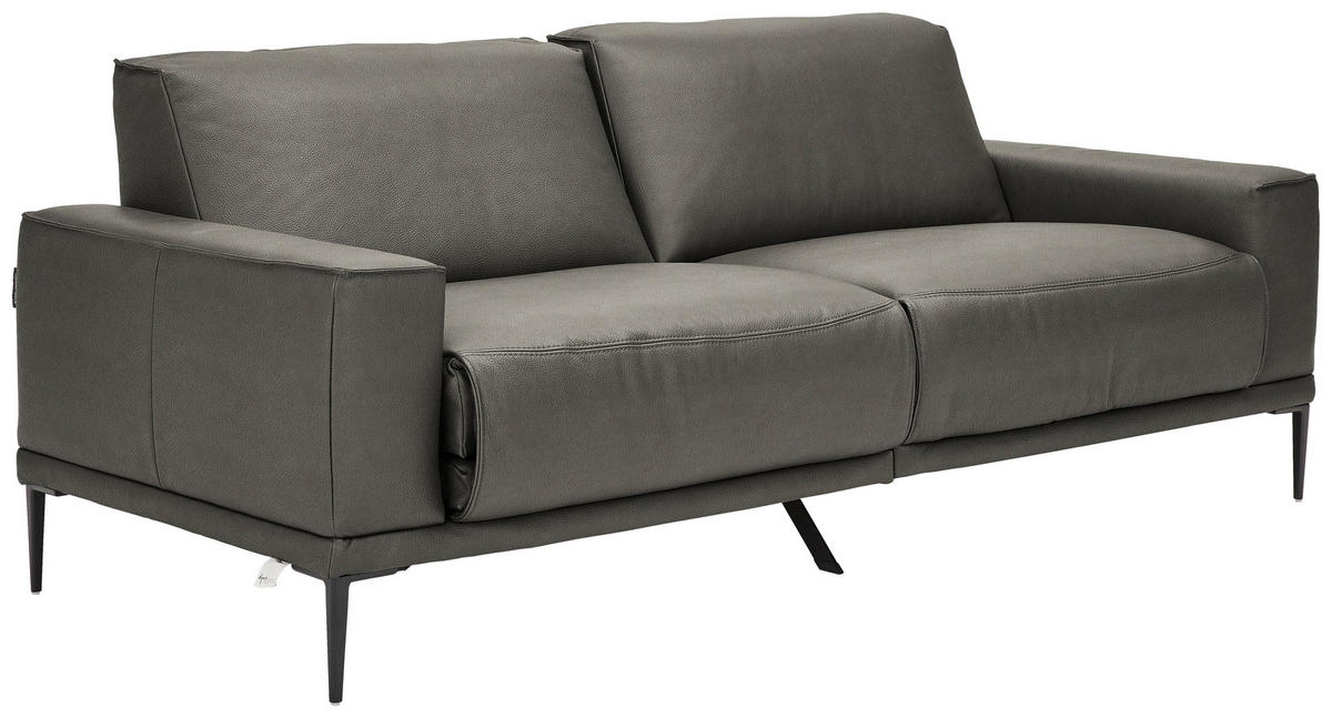 2,5-SITZER in Echtleder Dunkelgrau  - Dunkelgrau/Schwarz, Design, Leder/Metall (200/102/92cm) - Johann Jakob