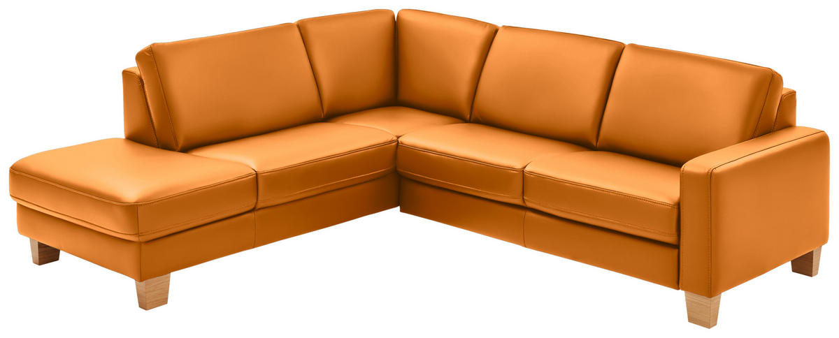 ECKSOFA in Echtleder Currygelb  - Currygelb/Eiche Bianco, Konventionell, Leder/Holz (235/257cm) - Valdera