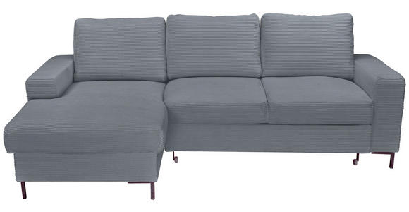ECKSOFA Dunkelgrau Cord  inkl. Rückenkissen, Bettkasten, Schlaffunktion, Rücken echt, Liegefläche im Originalstoff  - Dunkelgrau/Schwarz, KONVENTIONELL, Textil/Metall (150/240cm) - Carryhome