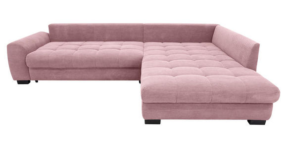 ECKSOFA Rosa Cord Rückenkissen, Armlehnenkissen, Bettkasten, Schlaffunktion, Rücken echt, Liegefläche im Originalstoff  - Schwarz/Rosa, KONVENTIONELL, Kunststoff/Textil (304/212cm) - Carryhome