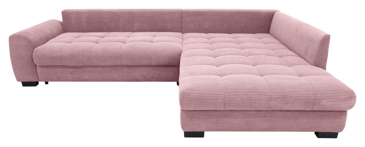ECKSOFA Rosa Cord Rückenkissen, Armlehnenkissen, Bettkasten, Schlaffunktion, Rücken echt, Liegefläche im Originalstoff  - Schwarz/Rosa, KONVENTIONELL, Kunststoff/Textil (304/212cm) - Carryhome