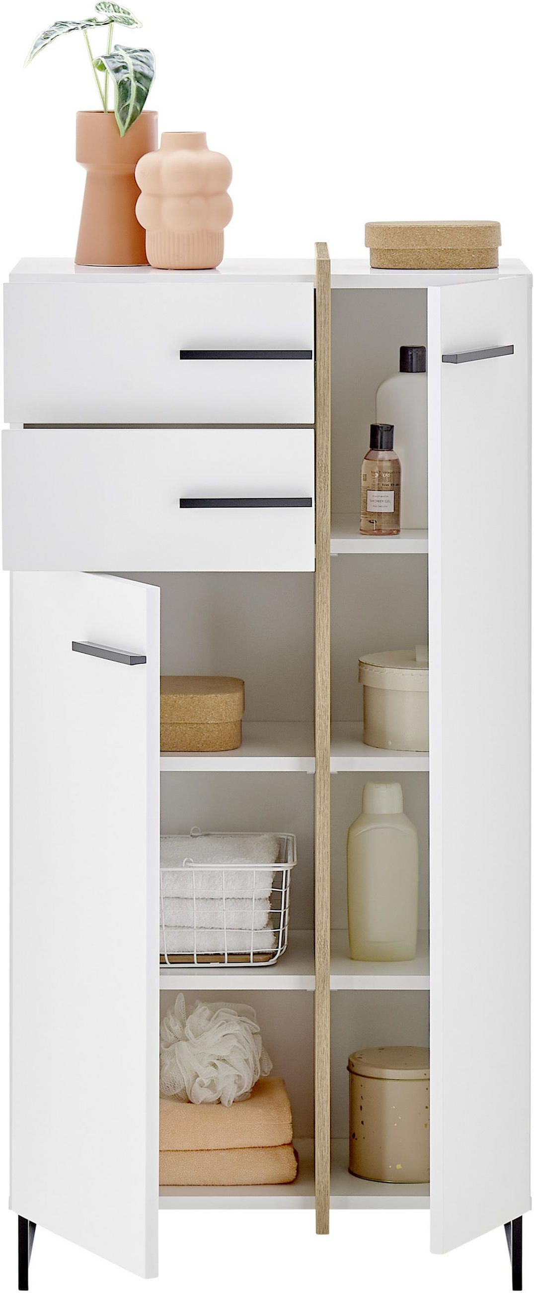 MIDISCHRANK 60/119/35 cm  - Eichefarben/Schwarz, LIFESTYLE, Holzwerkstoff/Kunststoff (60/119/35cm) - home24