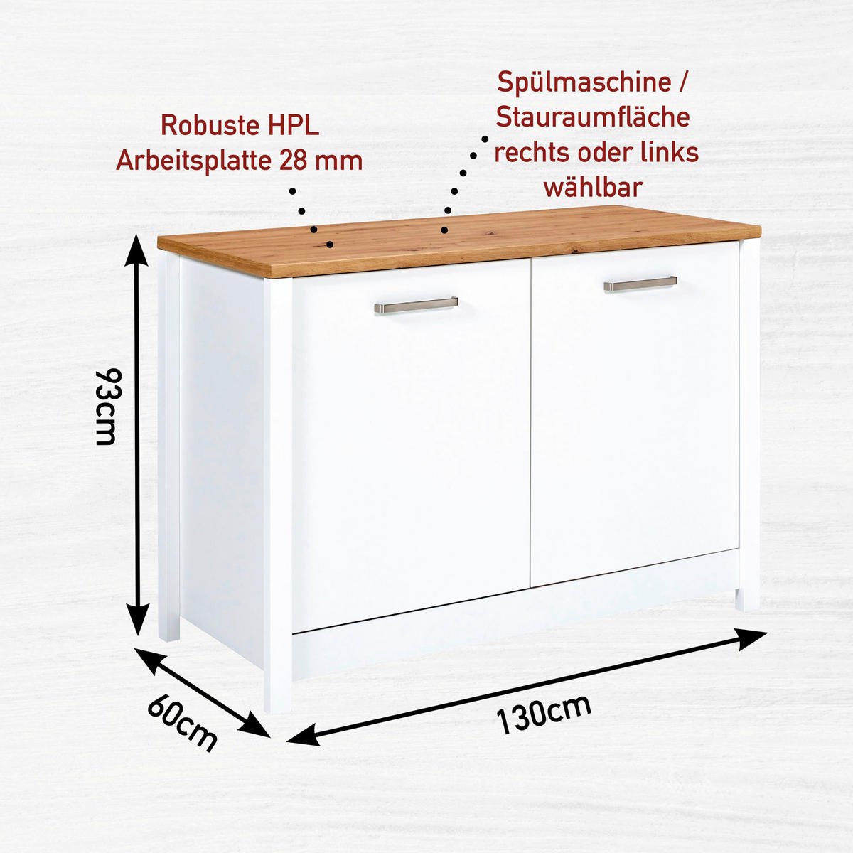 KÜCHENLEERBLOCK   in Weiß, Eiche Artisan  - Silberfarben/Weiß, MODERN, Glas/Holzwerkstoff (370/167/60cm) - home24