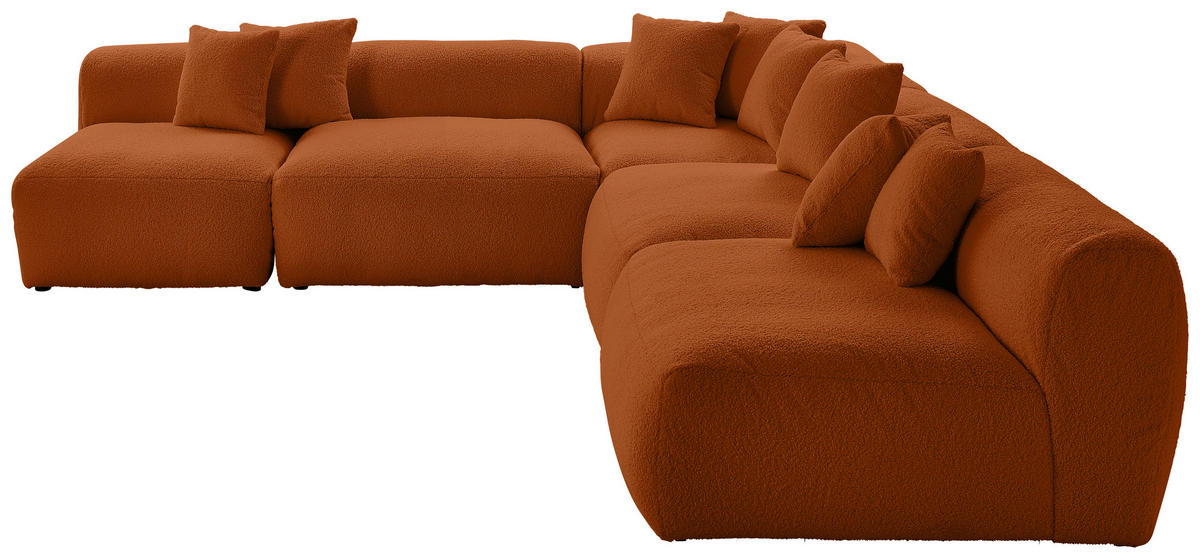 ECKSOFA in Flachgewebe, Teddystoff Rostfarben  - Rostfarben, Trend, Textil (300/315cm) - Livetastic