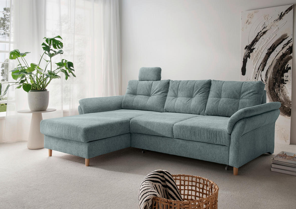 ECKSOFA Blau Chenille  - Blau/Naturfarben, MODERN, Holz/Textil (176/250cm) - Livetastic