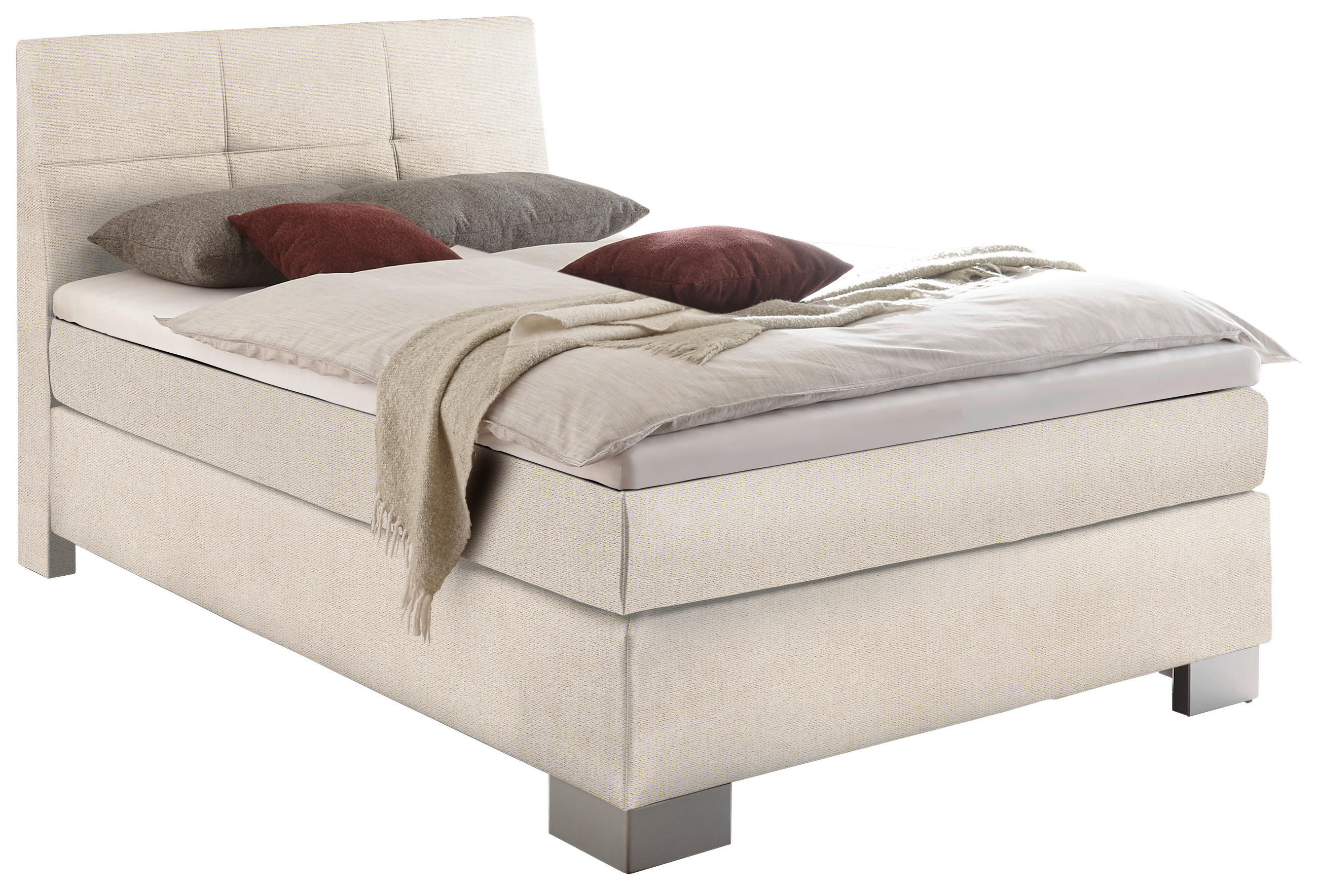 BOXSPRINGBETT 120/200 cm in Weiß - Silberfarben/Weiß, KONVENTIONELL, Holz/Textil (120/200cm) - Voleo