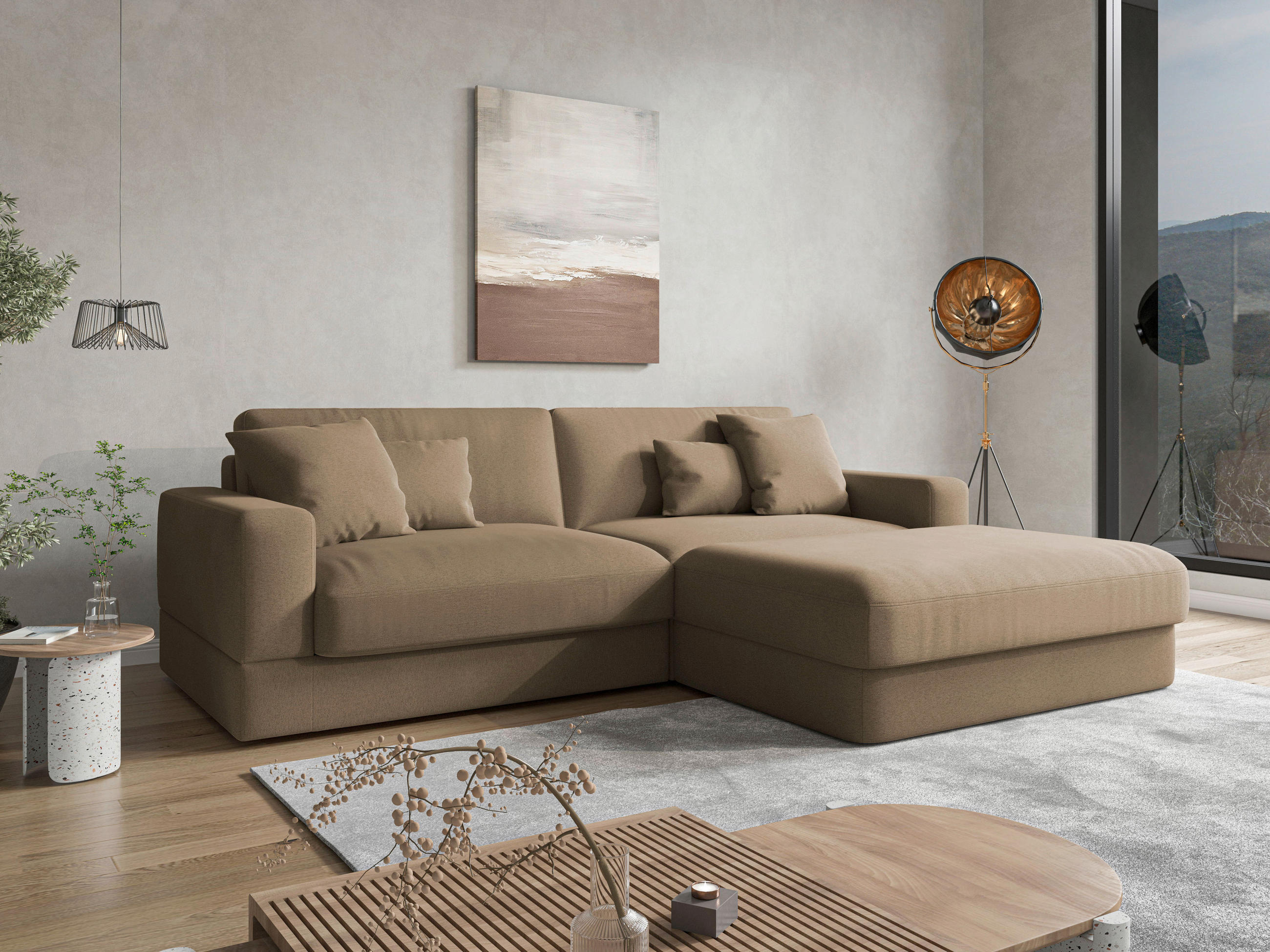 ECKSOFA FABIO E Braun Mikrofaser  - Schwarz/Braun, MODERN, Kunststoff/Textil (264/196cm) - Sit & More