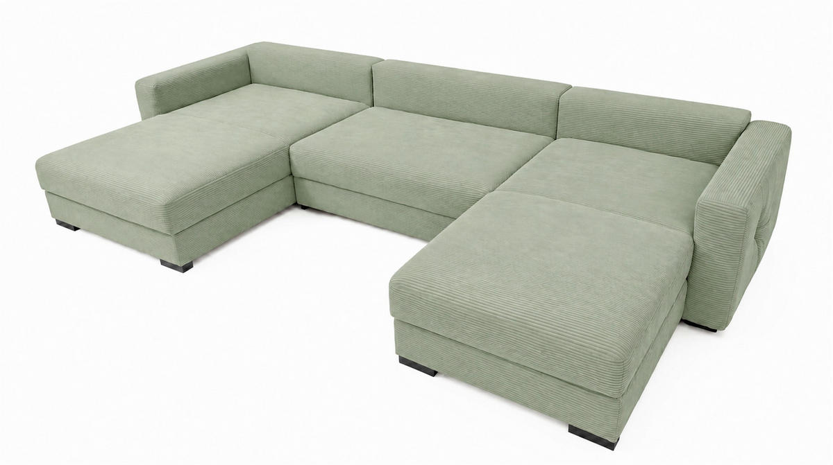 WOHNLANDSCHAFT  Cord Mintgrün  - Schwarz/Mintgrün, Basics, Holz/Holzwerkstoff (379/93/184cm) - MID.YOU