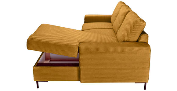ECKSOFA Currygelb Cord Rückenkissen, Bettkasten, Schlaffunktion, Rücken echt, Liegefläche im Originalstoff  - Currygelb/Schwarz, KONVENTIONELL, Textil/Metall (240/150cm) - Carryhome