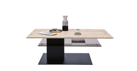 COUCHTISCH in Glas, Holz, Metall 125/75/44 cm - Eichefarben/Anthrazit, KONVENTIONELL, Glas/Holz (125/75/44cm) - Valnatura