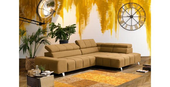 ECKSOFA  in Webstoff Goldfarben  295/201 cm  - Dunkelgrau/Silberfarben, Design, Textil/Metall (295/201cm) - Hom`in