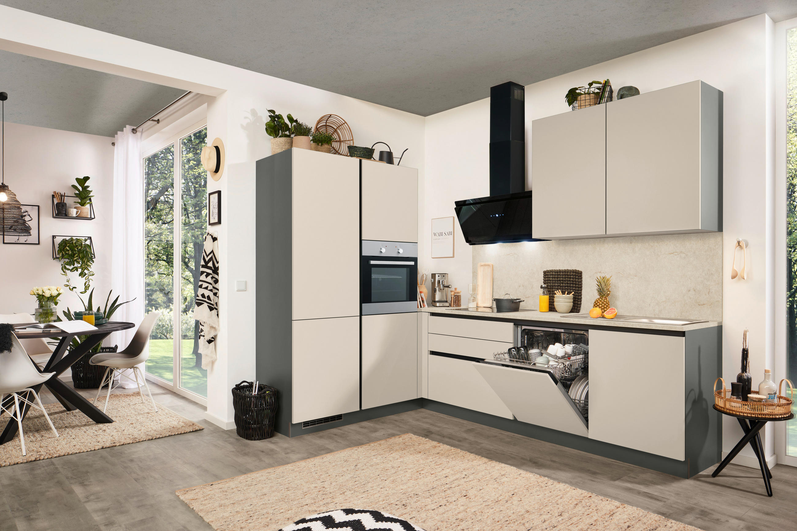 ECKKÜCHE 183/276 cm  in Anthrazit, Creme  - Anthrazit/Creme, Basics, Holzwerkstoff (183/276cm) - Welnova
