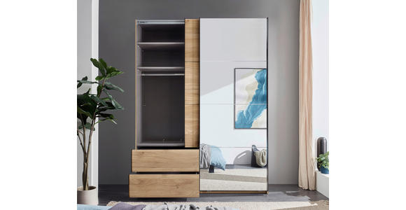 SCHWEBETÜRENSCHRANK  in Eichefarben  - Eichefarben/Schwarz, MODERN, Glas/Holzwerkstoff (170/225,5/60,5cm) - Xora