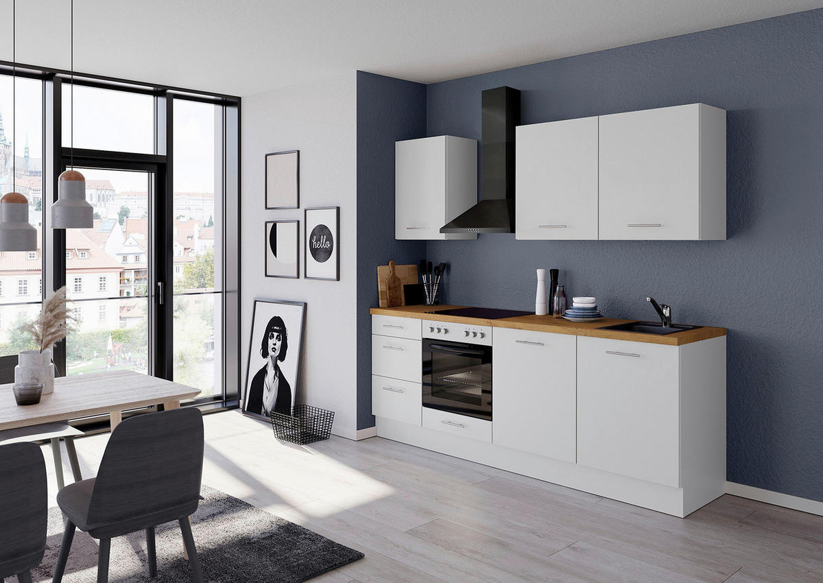 KÜCHENBLOCK 230 cm   in Weiß  - Edelstahlfarben/Eichefarben, Design, Holzwerkstoff/Metall (230cm) - Impuls