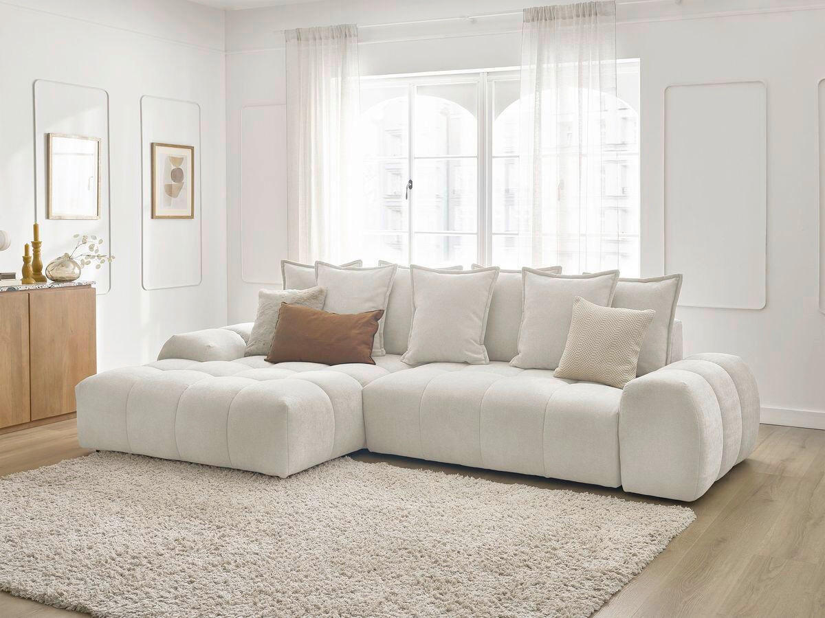 ECKSCHLAFSOFA EVEREST  mit Rücken echt, Armteil links, Armteil rechts Struktur Weiß  - Schwarz/Weiß, MODERN, Kunststoff/Textil (180/318cm) - Livetastic