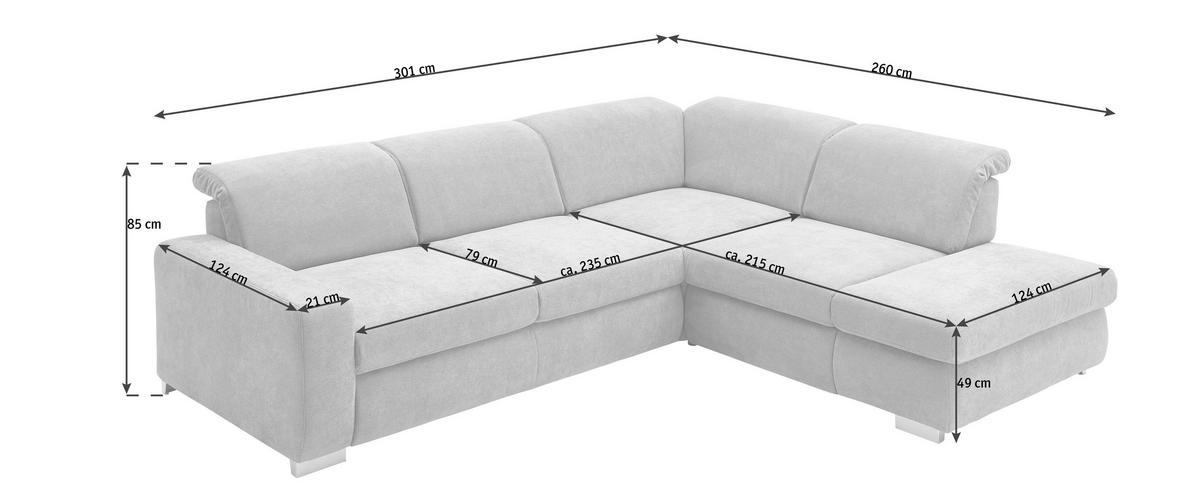 ECKSOFA in Flachgewebe Hellblau  - Chromfarben/Hellblau, Design, Textil/Metall (301/260cm) - Beldomo Style