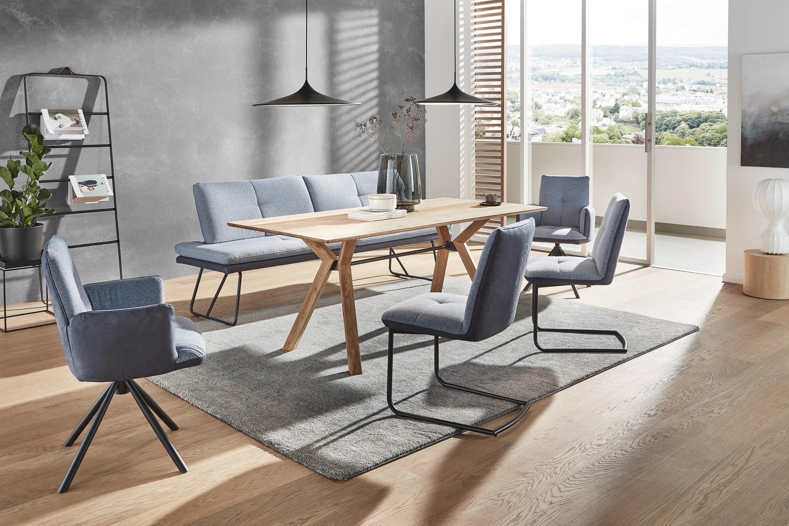 ESSTISCH in Holz, Metall 180/90/75 cm  - Eichefarben/Schwarz, Design, Holz/Metall (180/90/75cm) - Dieter Knoll