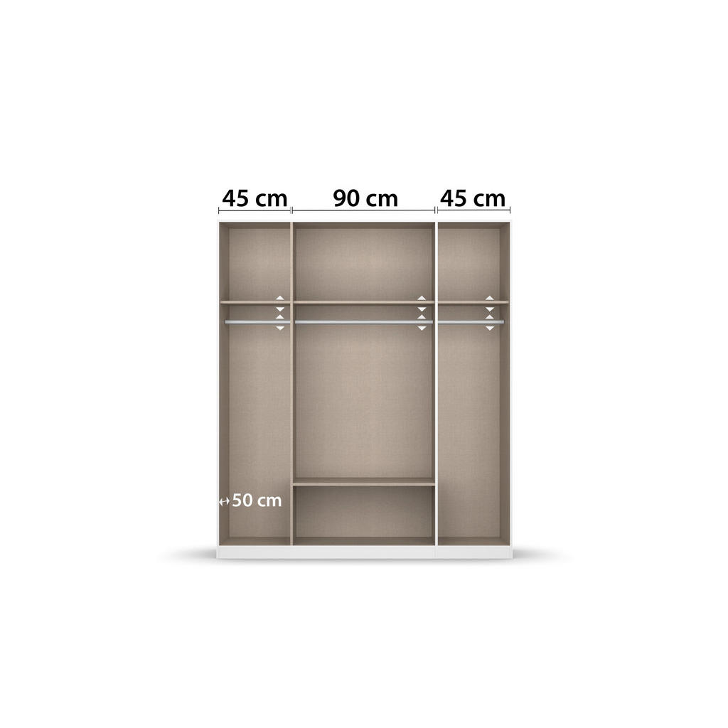 Thumbnail - Rauch Möbel Kleiderschrank, Weiß, Eiche Artisan, Metall, 3 Fächer, 3 Schubladen, 181x210x54 cm, Blauer Engel, BQ - Bündn...