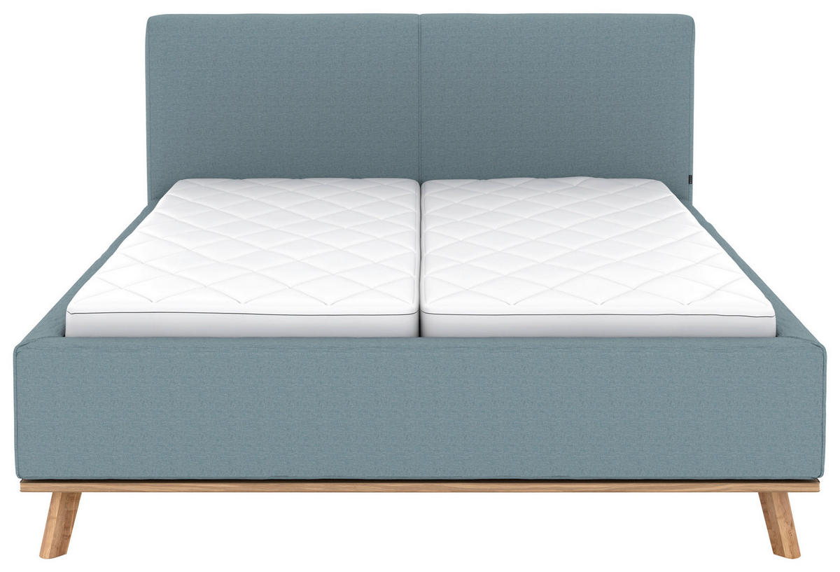 POLSTERBETT Matratze, Lattenrost, Bettkasten 160/200 cm  in Blau  - Blau/Eichefarben, Design, Holz/Textil (160/200cm) - Musterring