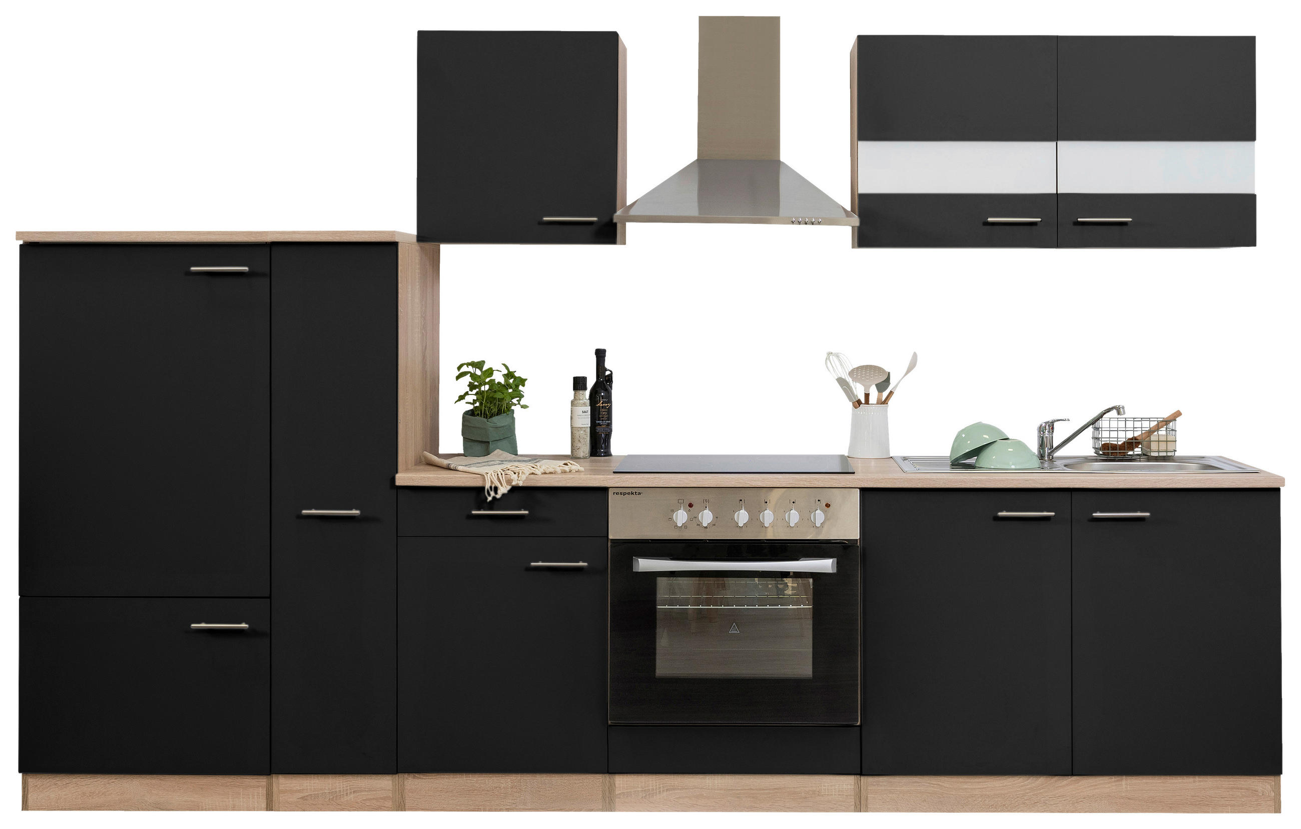 KÜCHENLEERBLOCK 300 cm   in Schwarz  - Edelstahlfarben/Eichefarben, Basics, Metall (300cm) - Respekta