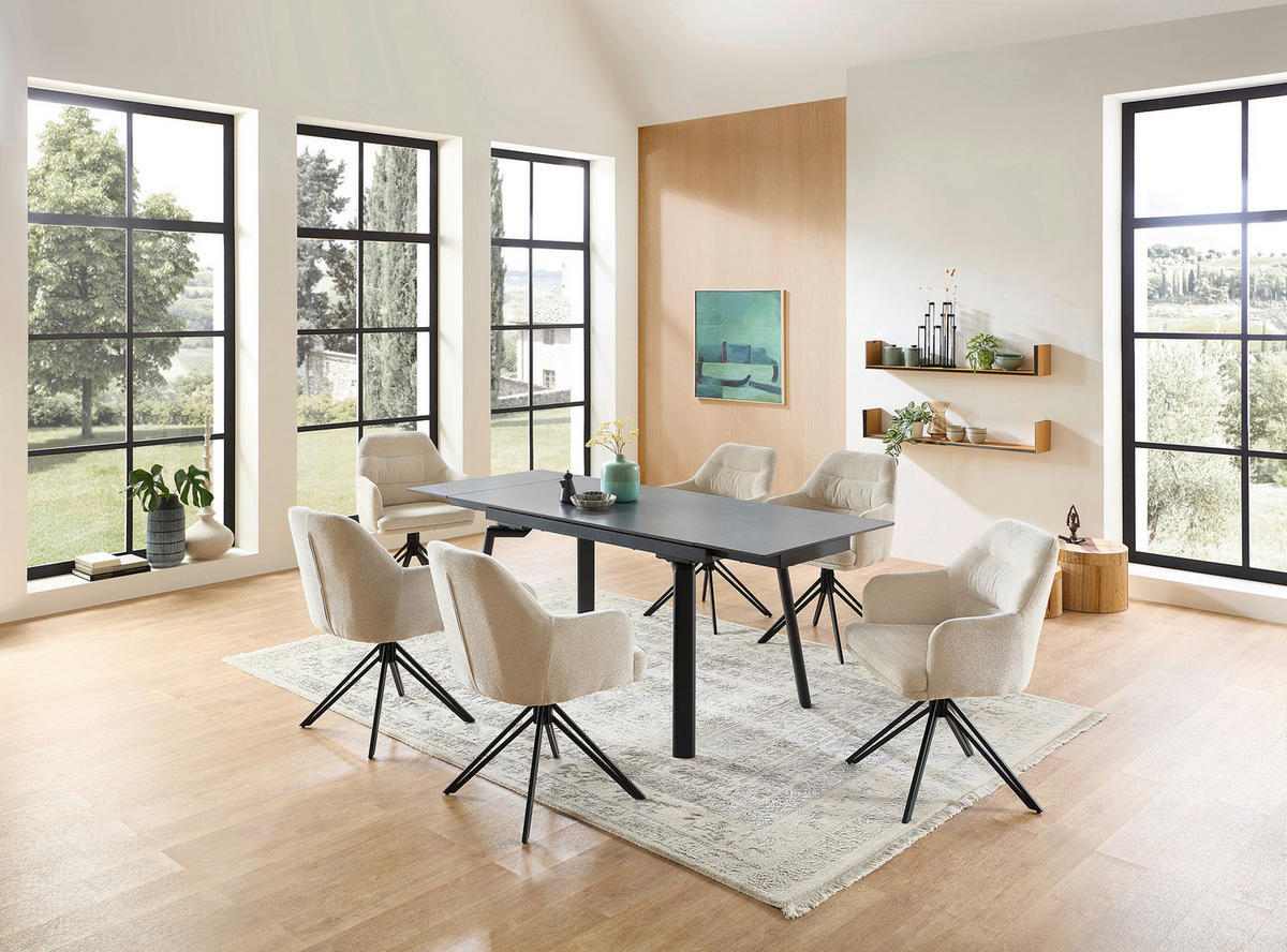 ESSTISCH Anthrazit, Schwarz  ausziehbar  - Anthrazit/Schwarz, MODERN, Keramik/Metall (140/80/76cm) - MID.YOU