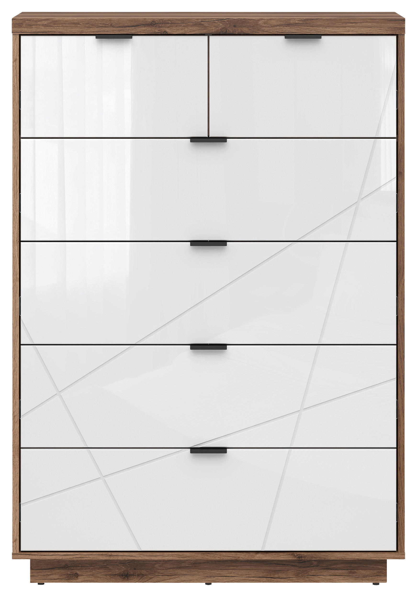 Thumbnail - Kommode, Eiche, Weiß Hochglanz, Holzwerkstoff, 6 Schubladen, 90x130.5x42.5 cm, Wohnzimmer, Kommoden & Sideboards, Kommod...