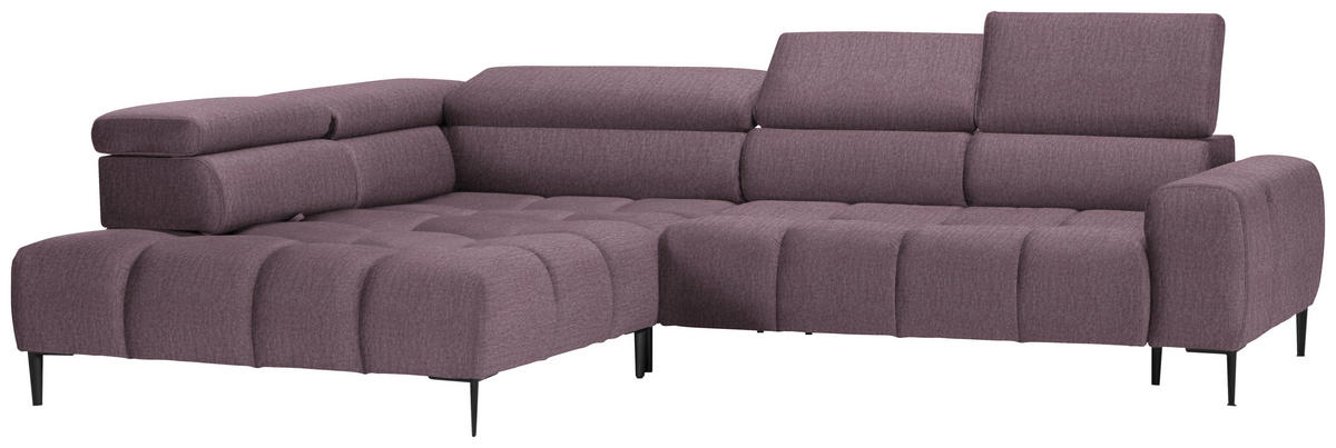 ECKSOFA in Samt, Webstoff Flieder  - Flieder/Schwarz, Design, Textil/Metall (216/300cm) - Welnova