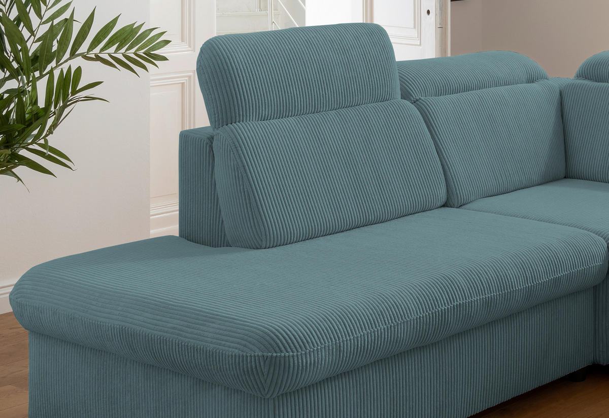 ECKSOFA Cord Petrol  - Chromfarben/Petrol, Design, Textil/Metall (228/283cm) - Livetastic