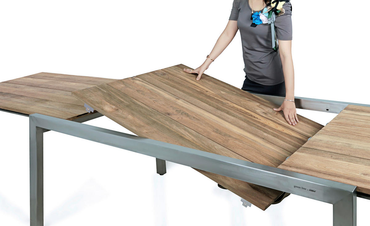 GARTENTISCH 220/340/75/100 cm Holz, Metall  - Edelstahlfarben/Teakfarben, Modern, Holz/Metall (220/340/75/100cm) - Zebra 