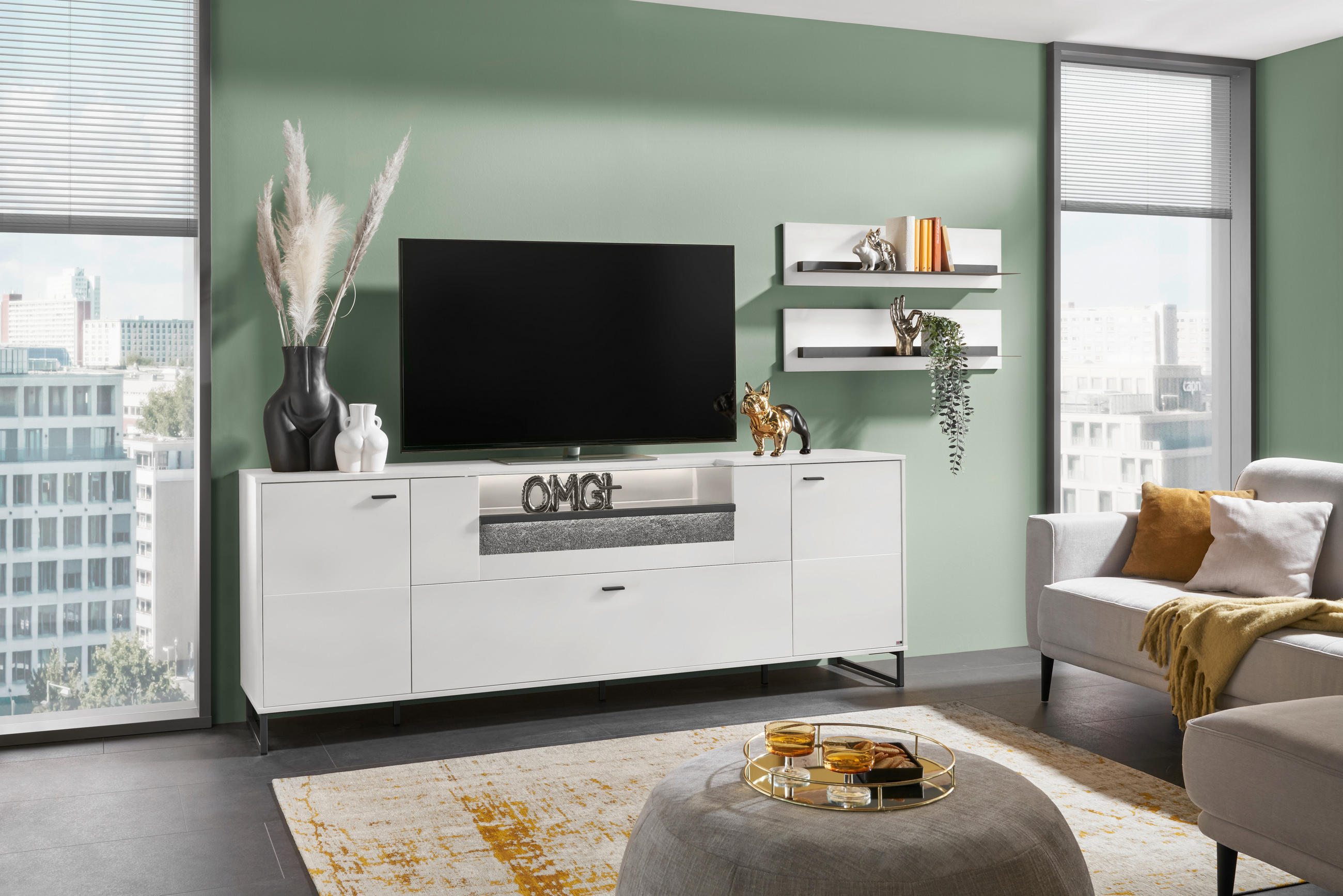 SIDEBOARD  in 228,6/82,9/43,8 cm  - Dunkelgrau/Weiß, Design, Glas/Holzwerkstoff (228,6/82,9/43,8cm) - SetOne by Musterring