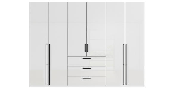 DREHTÜRENSCHRANK 301/223/61 cm,  in Weiß, Weiß Hochglanz, 6-türig  - Weiß Hochglanz/Schwarz, Basics, Holzwerkstoff/Metall (301/223/61cm) - Novel