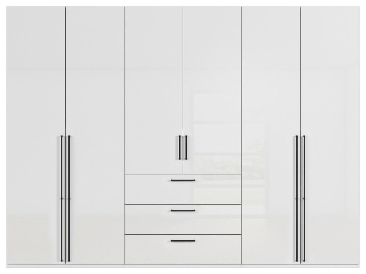 DREHTÜRENSCHRANK 301/223/61 cm,  in Weiß, Weiß Hochglanz, 6-türig  - Weiß Hochglanz/Schwarz, Basics, Holzwerkstoff/Metall (301/223/61cm) - Novel