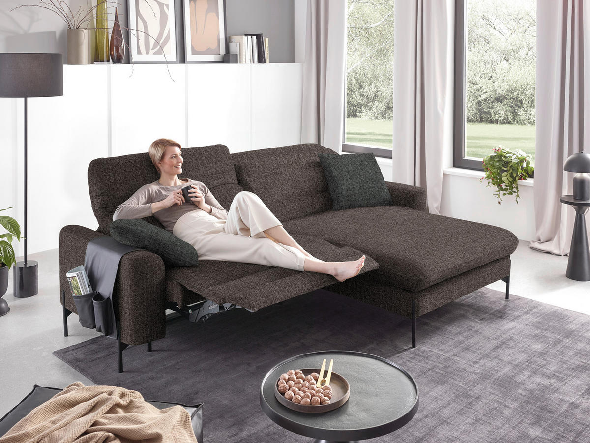 ECKSOFA in Flachgewebe Graubraun  - Graubraun/Schwarz, Design, Textil/Metall (252/191cm) - Dieter Knoll