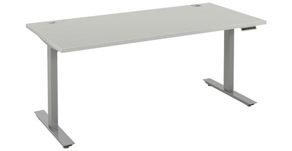 SCHREIBTISCH höhenverstellbar, in verschiedenen Holz-Dekoren erhältlich, Memoryschalter - Platinfarben, KONVENTIONELL, Holzwerkstoff/Metall (175/80/72,5-123cm) - Voleo