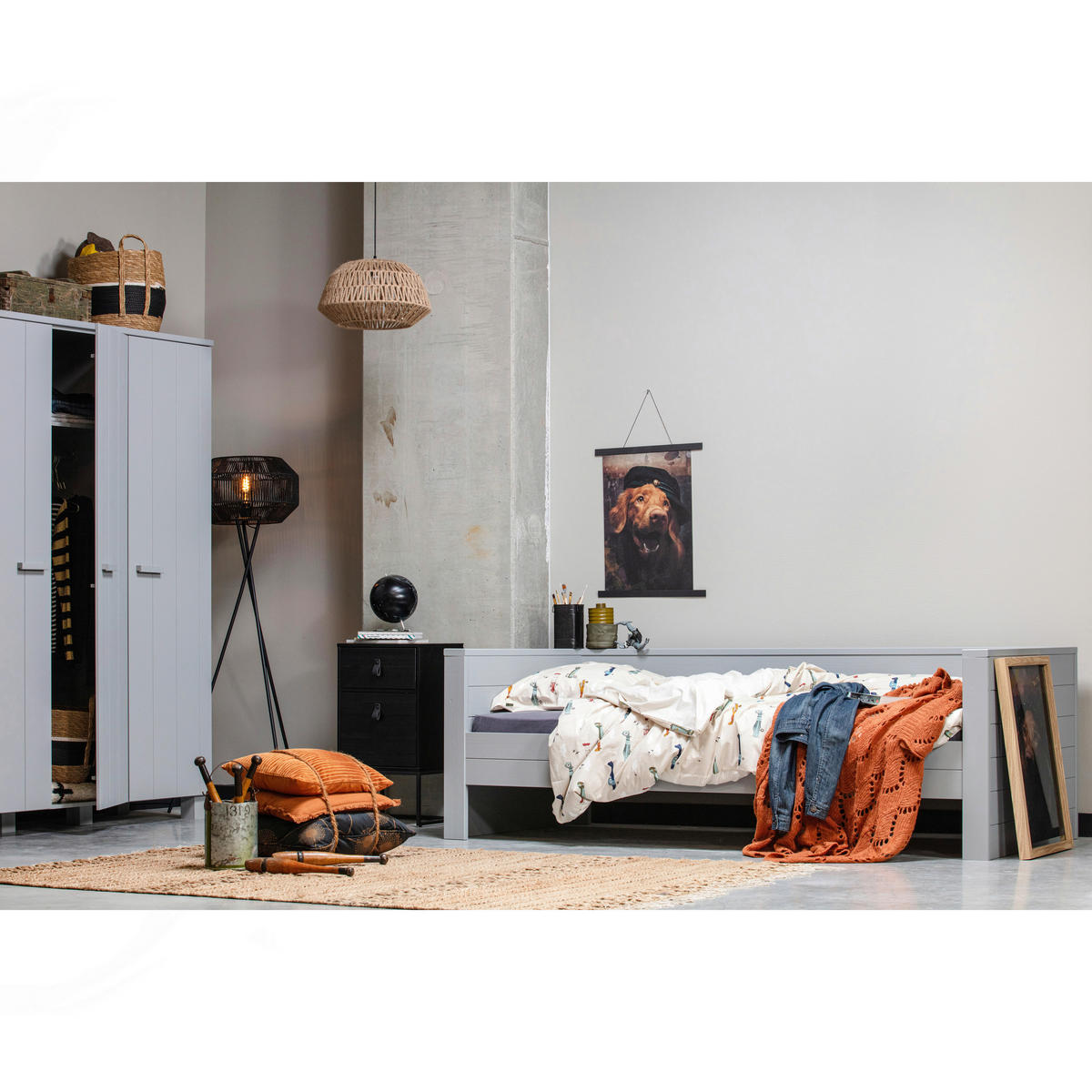 NACHTKÄSTCHEN 74/40/35 cm  in massiv Kiefer Schwarz  - Schwarz, Basics, Holz/Metall (74/40/35cm) - MID.YOU