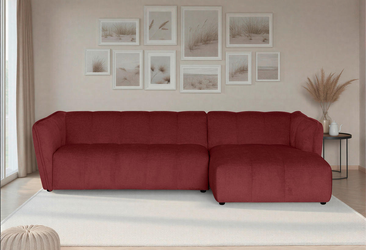 ECKSOFA  LIVOLI Bordeaux Chenille  - Bordeaux/Schwarz, Design, Textil (276/160cm) - MID.YOU