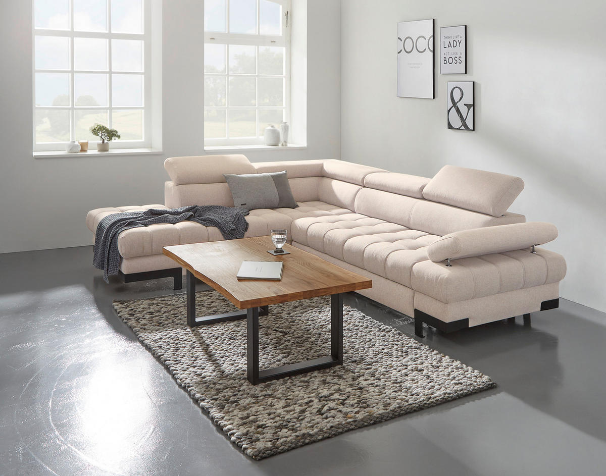 ECKSOFA in Webstoff Beige  - Beige/Schwarz, Design, Textil/Metall (223/263cm) - Welnova