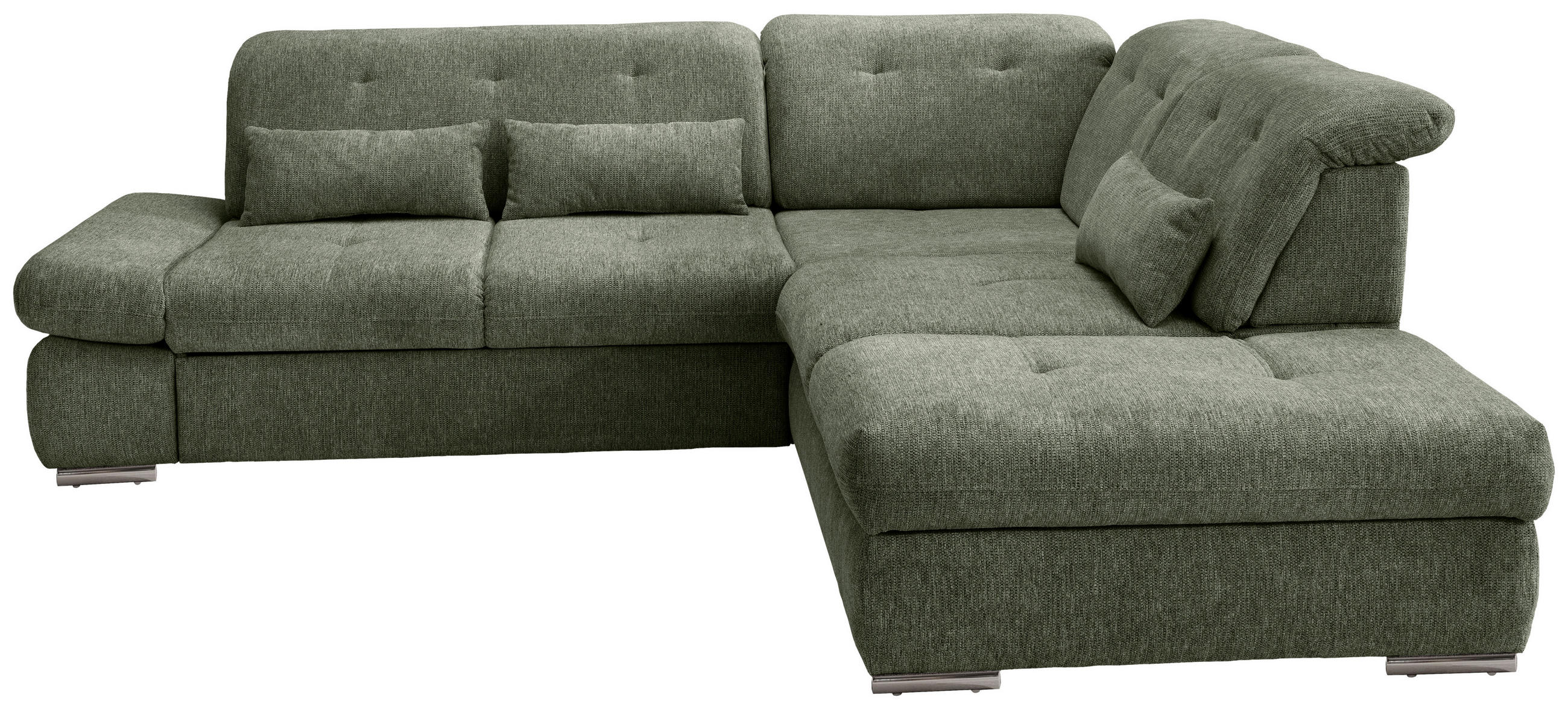 ECKSOFA in Chenille Dunkelgrün  - Chromfarben/Dunkelgrün, Modern, Textil/Metall (280/254cm) - Livetastic