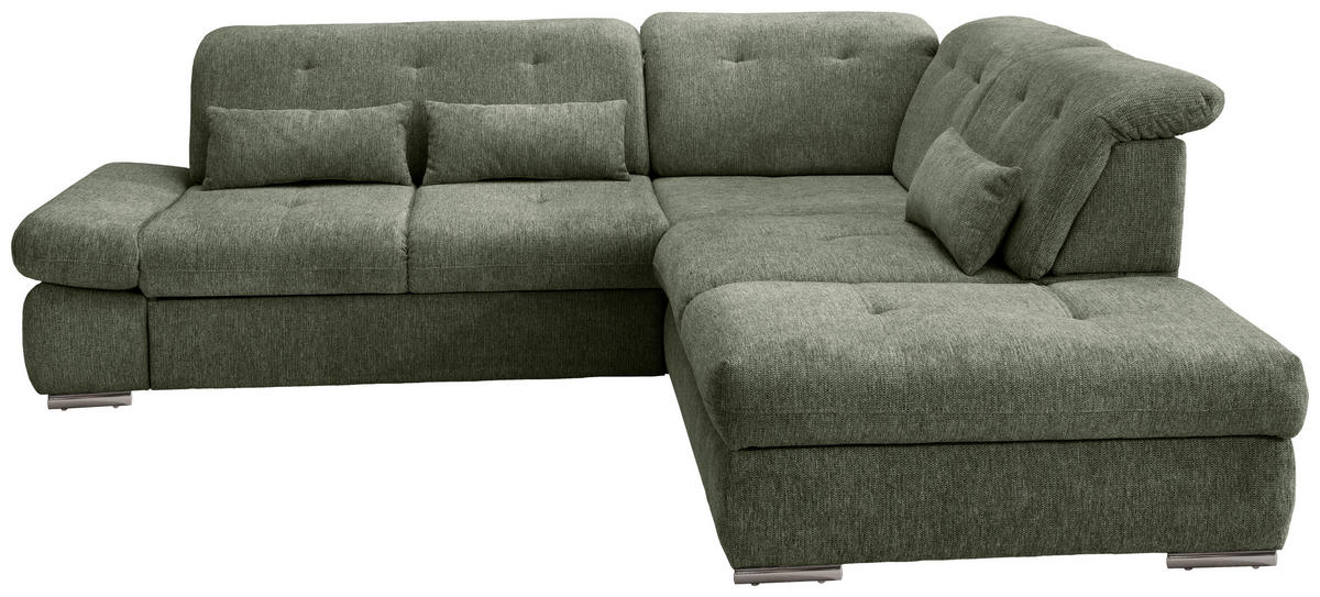 ECKSOFA in Chenille Dunkelgrün  - Chromfarben/Dunkelgrün, Modern, Textil/Metall (280/254cm) - Livetastic