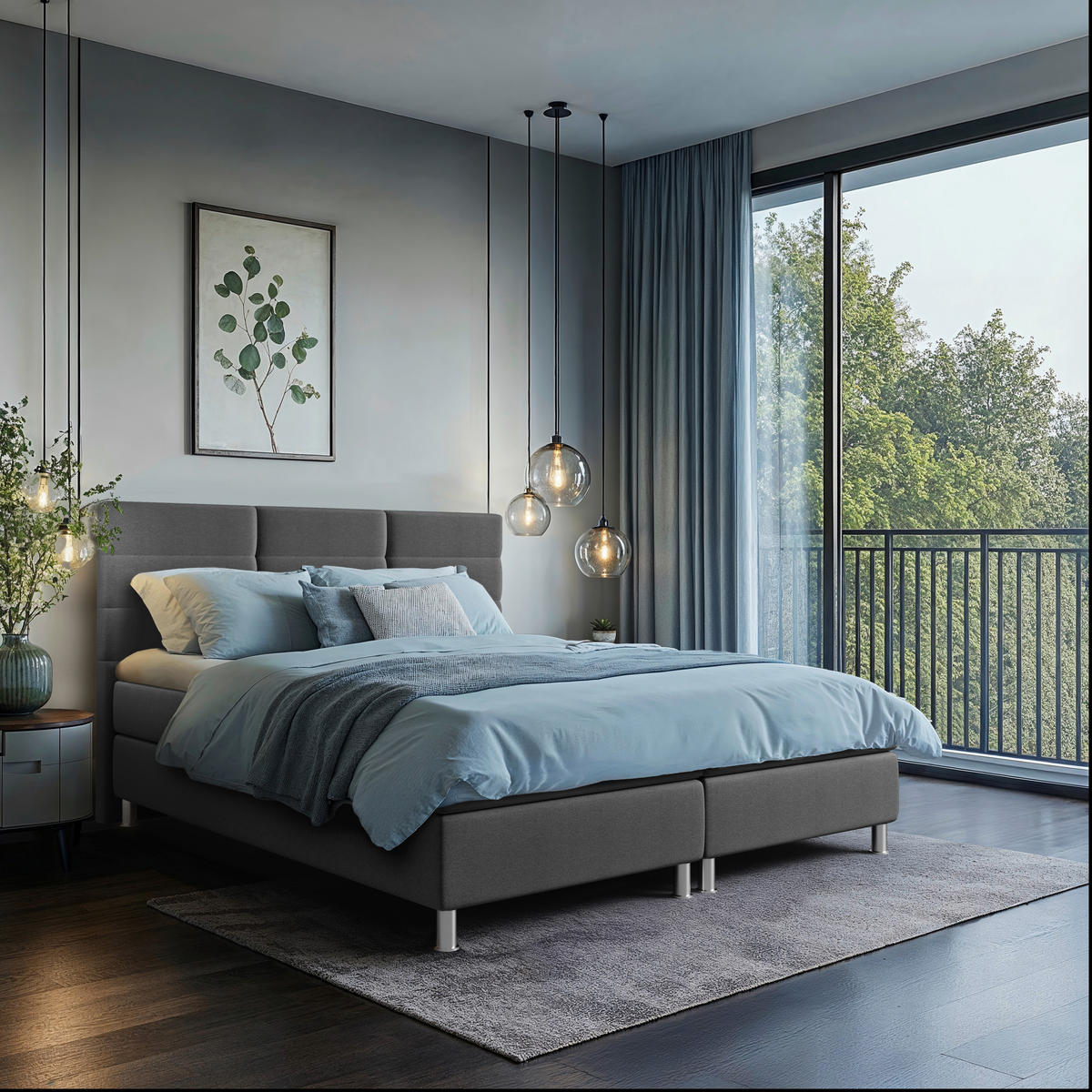 BOXBETT 160/200 cm  in Blau, Grau  - Chromfarben/Blau, KONVENTIONELL, Textil/Metall (160/200cm) - Carryhome