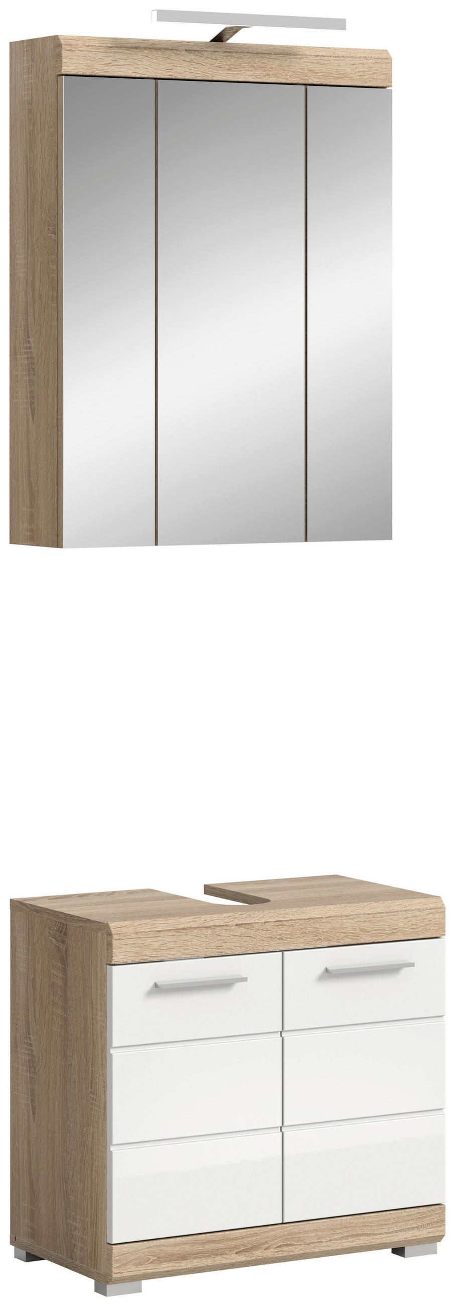 BADEZIMMER 2-teilig  in 60 cm  - Weiss Hochglanz/Silberfarben, Modern, Glas/Holzwerkstoff (60cm) - MID.YOU