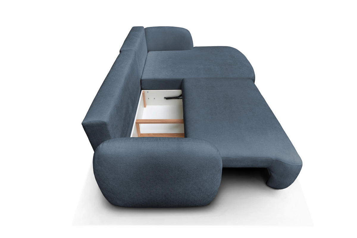 ECKSOFA VELU Blau Chenille  - Blau/Schwarz, Design, Textil (270/175cm) - MID.YOU