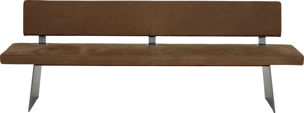 SITZBANK 240/85/56 cm Echtleder Braun, Nussbaumfarben Astnuss massiv Metall  - Nussbaumfarben/Schwarz, Natur, Leder/Holz (240/85/56cm) - Anrei