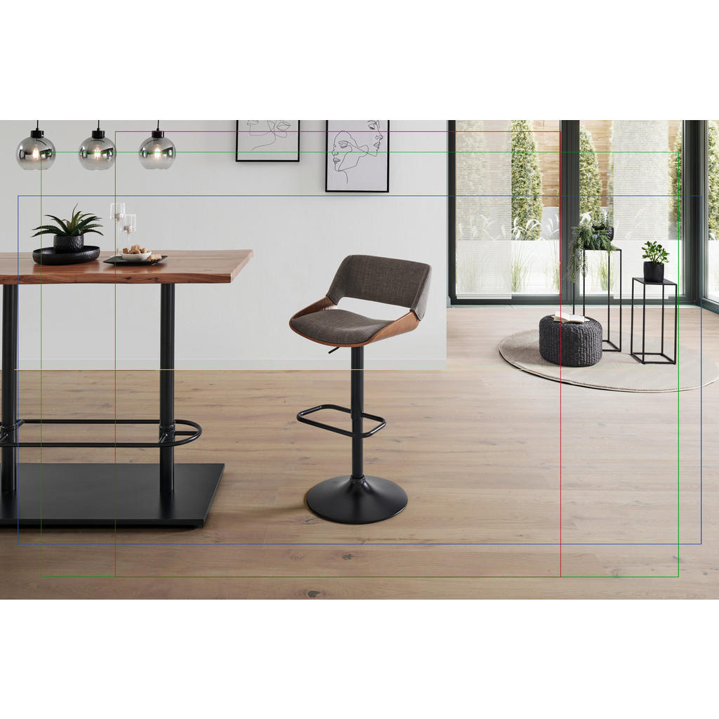 Thumbnail - Livetastic Barhocker, Schwarz, Dunkelgrau, Walnuss, Holz, Metall, Textil, Pappel, furniert, Sperrholz, rund, 50.5x87-107...