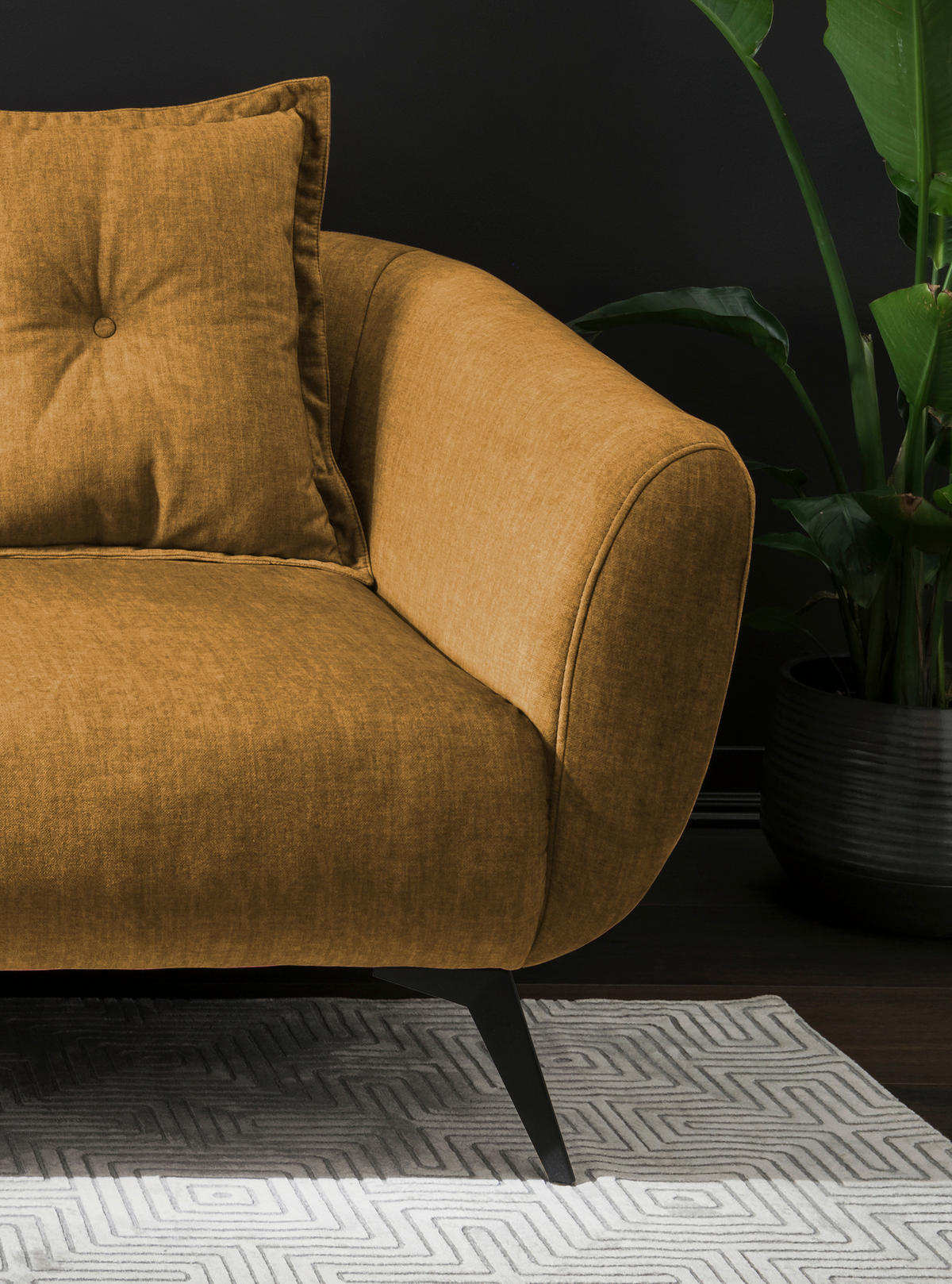 2,5-SITZER in Velours Gelb  - Gelb/Schwarz, Modern, Holz/Textil (196/94/103cm) - Livetastic
