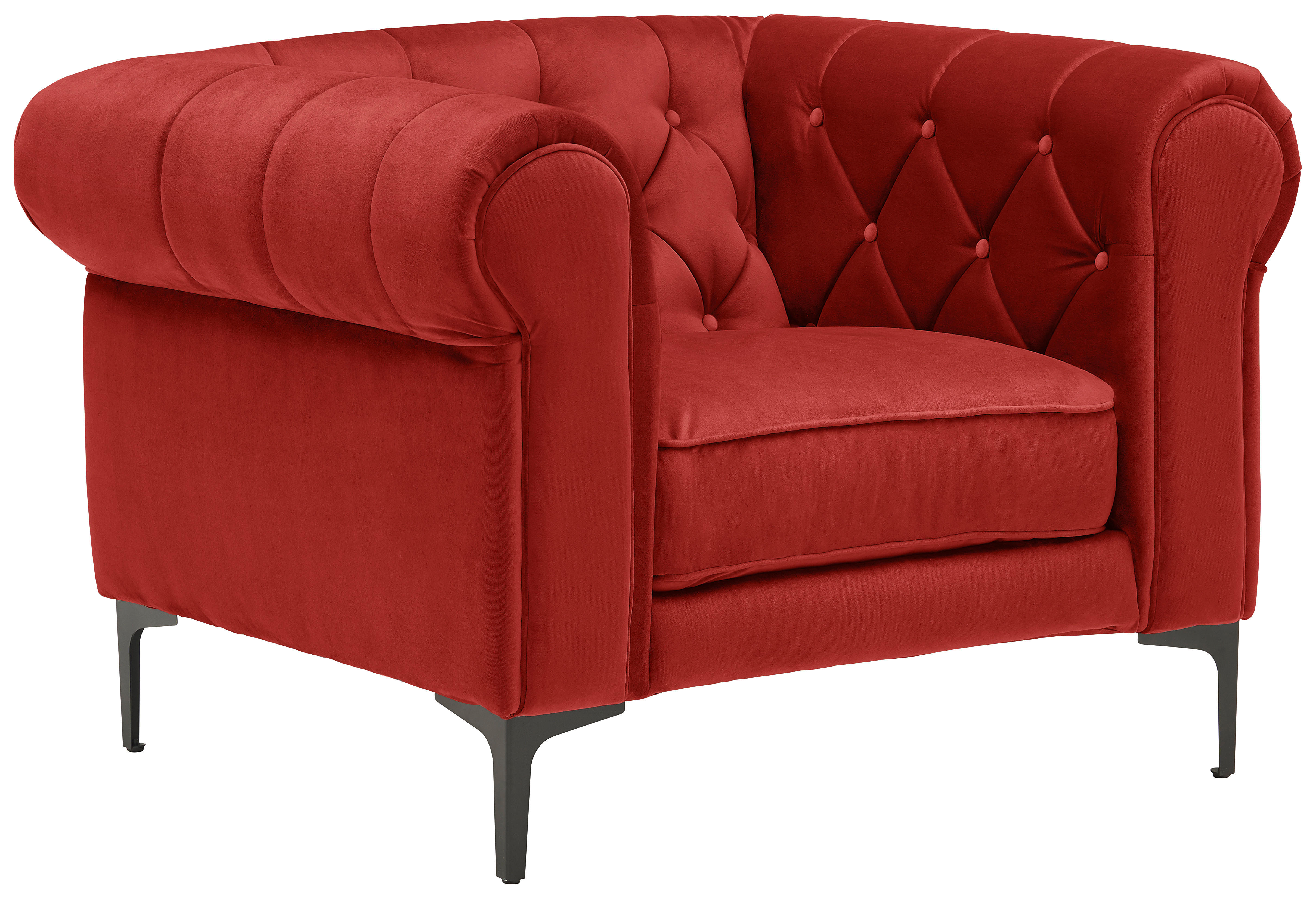 CHESTERFIELD-SESSEL Samt Rot  - Rot/Schwarz, Trend, Textil/Metall (105/75/90cm) - Carryhome