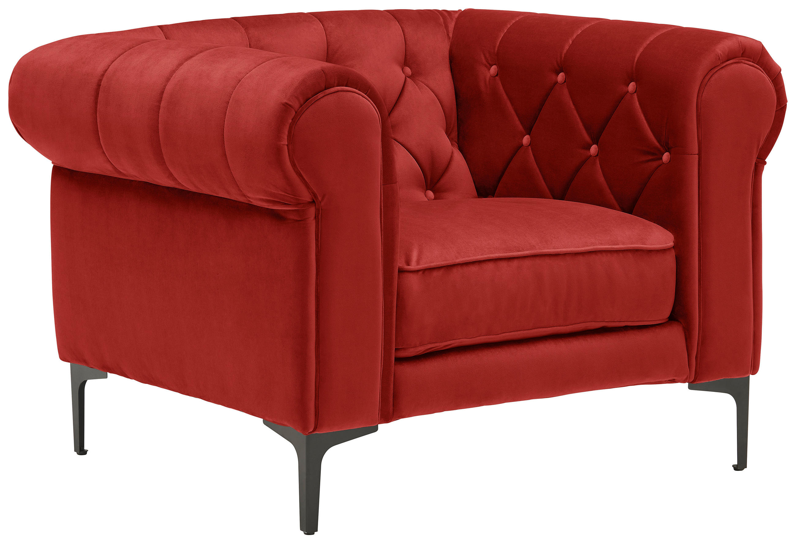CHESTERFIELD-SESSEL Samt Rot - Rot/Schwarz, Trend, Textil/Metall (105/75/90cm) - Carryhome